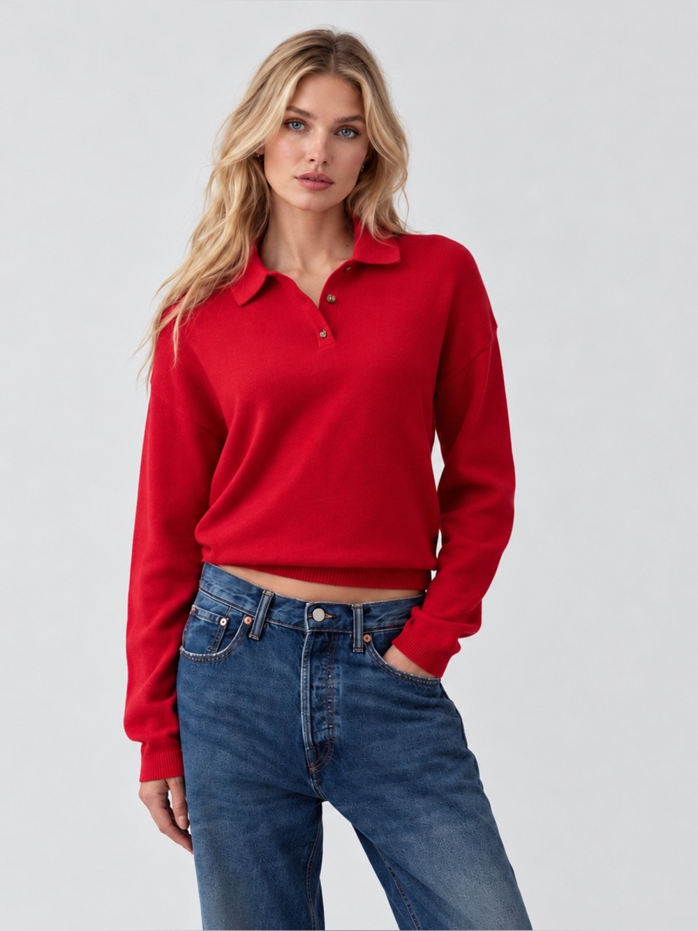 New w/ Tags GAP 100% Cotton Relaxed Polo Sweater in Red size Medium